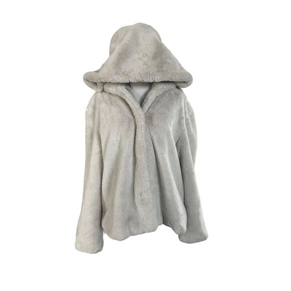 Vera Wang Size Large Ivory Faux Fur Shell Waist Length Coat Luxury Designer - Picture 2 of 13